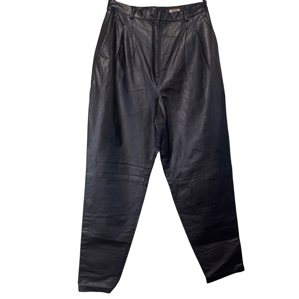 Toffs Spiegel Vintage Black Genuine Leather High Waisted Lined Pants Size 12